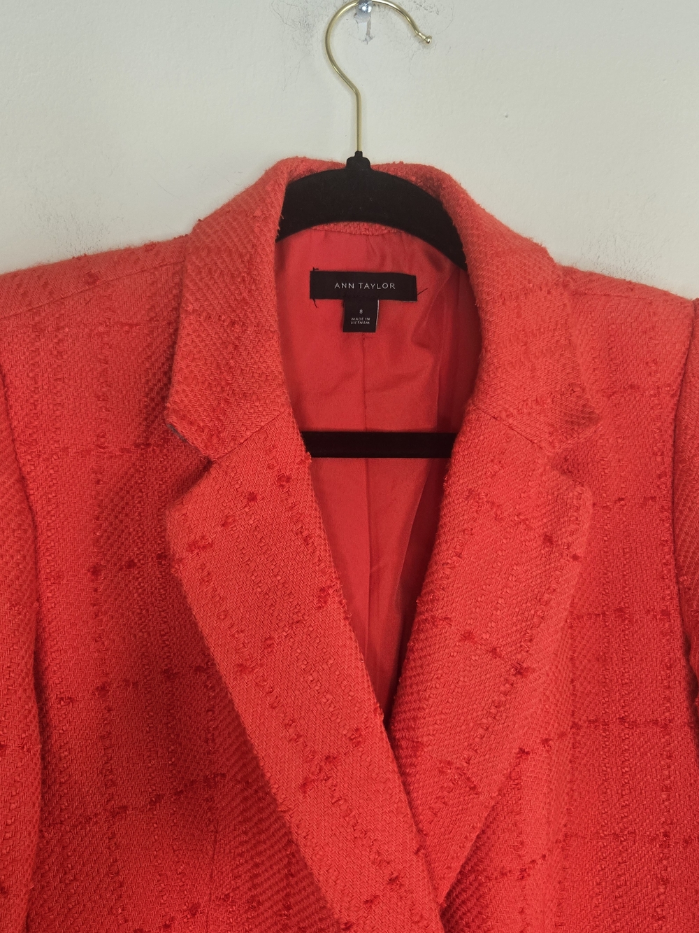 Ann Taylor Textured Plaid Double Breasted Blazer Orange Career Jacket 8 - Picture 11 of 11